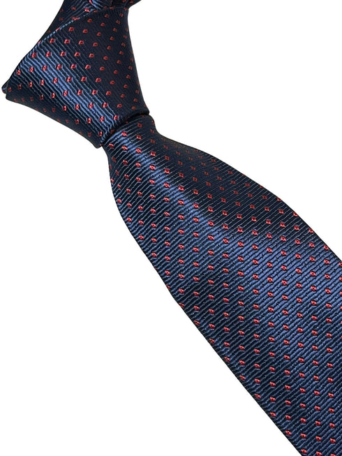navy dark blue tie with red pin spots